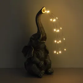 GLOBO Solarleuchte Elefant Gartendeko Tierfigur Solarlampe Außenleuchte grau Elefant, LED warmweiß, LxBxH 13,5x13x32,5 cm, 2er Set