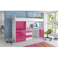 Luxusbetten24 Hochbett Kinderhochbett Study mit Schreibtisch, Schrank und Schubladen rosa