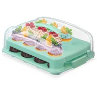Relaxdays Muffin Transportbox, 24 Stück Transparent,Türkis