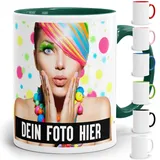 Fototasse selbst individuell gestalten/Personalisiert mit Foto oder Bild Bedrucken/Tasse in verschiedenen Farben aus Keramik (Darkgreen)