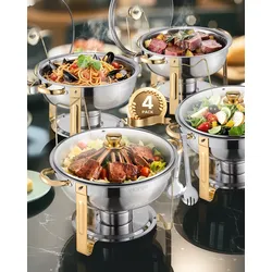 VEVOR Chafing Dish Set Buffet Speisenwärmer 4,7L Gold Glasdeckel Rund Party