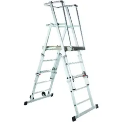 Teleskopleiter 9 Sprossen, Plattform H 1300-1600-1800-2100-2350mm - silber
