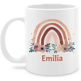 Tasse Tassen 325ml - Boho - Regenbogen Rainbow - 325 ml - Weiß - blumen teetasse name bohemian blume individuell emilia bedrucken personalisierte namens geschenke personalisiertes names kita