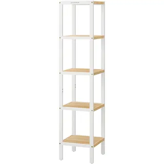 SONGMICS Badezimmerregal, Badregal, Küchenregal, Schuhregal mit 5 Ebenen, Standregal aus Bambus, 33 x 33 x 146 cm, für Bad, Wohnzimmer, Flur, Küche, wolkenweiß-naturbeige BCB055N01