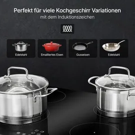 Bomann Bomann® Autarkes Induktionskochfeld mit 4 Kochfelder | Kochfeld Autark m. Touch & Topferkennung | Boosterfunktion | Kochplatte 9 Stufen | Induktionskochplatte 7400W & Kochstoppautomatik | EBK 7942
