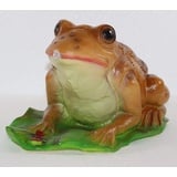 RAKSO Deko Garten Figur Gartenfigur Tierfigur Teichfigur Wasserspeier (ohne Pumpe) Kröte Frosch groß auf Blatt aus Kunststoff Länge 28 cm