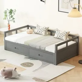 lanki international gmbh Odikalo Schlafsofa Polsterbett Ausziehbar 90/180*200cm Schubladen Lattenrosten grau - Grau