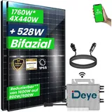 Epp Solar Balkonkraftwerk Komplettset 1760W Bifazial | Deye Wechselrichter 1600W Photovoltaik Solaranlage mit 5m Wielandstecker