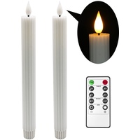 Yme LED Kerzen mit Timerfunktion und Fernbedienung, Batteriebetrieben Stabkerzen Weiß mit Echtwachs Flackernde/Konstante Licht für Hochzeit Tisch Deko Weihnachten, 2 Stück