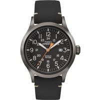 Timex TW4B01900 Expedition Scout Uhr mit schwarzem Lederarmband & schwarzem Zifferblatt