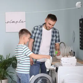 Relaxdays Wäscheleine ausziehbar automatisches Rollsystem 12 m Trockenlänge Kunststoff Metallarm, weiß