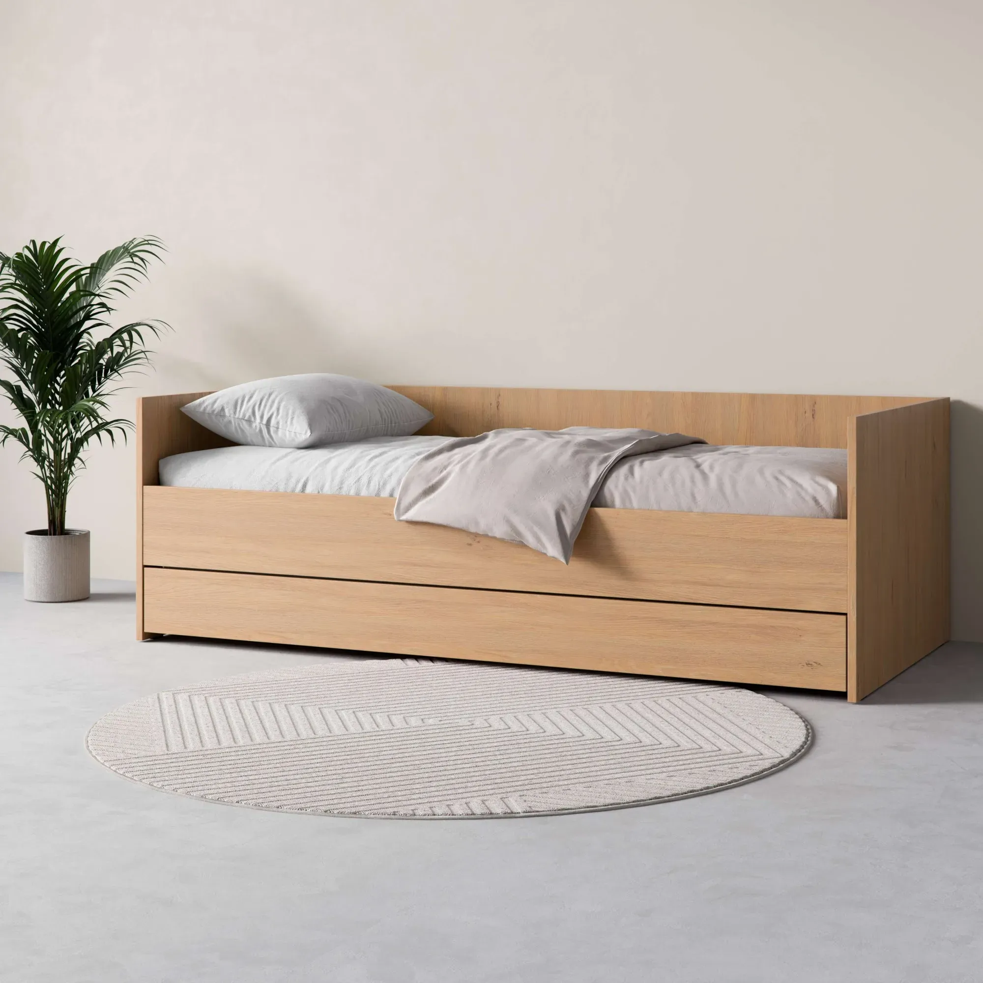 Bett VOX "SIMPLE, hydraulischer Bettkasten, optional Zusatzbett/ Schublade", eiche, B:95,3cm H:68,1cm L:205,6cm, Betten, Bett, mehrere Farben, langlebig und stabil, Made in EU