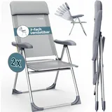 CASARIA Gartenstühle 2er Set Klappbar 7-fach Verstellbar Alu mit hoher Rückenlehne Liegefunktion Faltbar Balkon Campingstuhl Klappstuhl Hochlehner