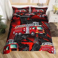 Kinder Feuerwehrauto Tröster Abdeckung Set 155x220cm für Mädchen Jungen Schlafzimmer Dekor, Feuerwehr Auto Fahrzeug Bettbezug, Cartoon Autos Bettwäsche Set für Zuhause Dekorativ, Rot Schwarz