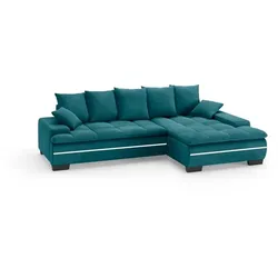 Ecksofa mit LED-Beleuchtung Haiti II Stoff Blau, Grün Petrol