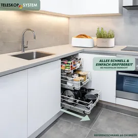 bremermann Teleskopschublade 30 cm mit Einlegeboden, Küchenschublade zum Nachrüsten, Vollauszug mit Teleskop-Schienen, ideal für Küche, Bad & gr onesize