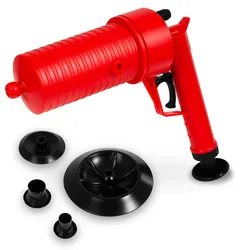 EBERTH Pressluft Rohrreiniger für Waschbecken, Toiletten, Duschen, mit 4 Aufsätzen (Ø 4,5-20 cm), gegen Verstopfungen