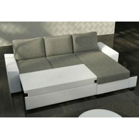 JVmoebel Ecksofa Design Ecksofa Schlafsofa Bettfunktion Sofa Couch Leder Polster, Mit Bettfunktion grau|weiß