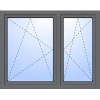 Kunststoff Fenster 2-flügelig asymm JACOB Dreh-Kipp/Dreh-Kipp fester Pfosten Basaltgrau RAL 7012 innen öffnend DIN links: Schmaler Flügel links