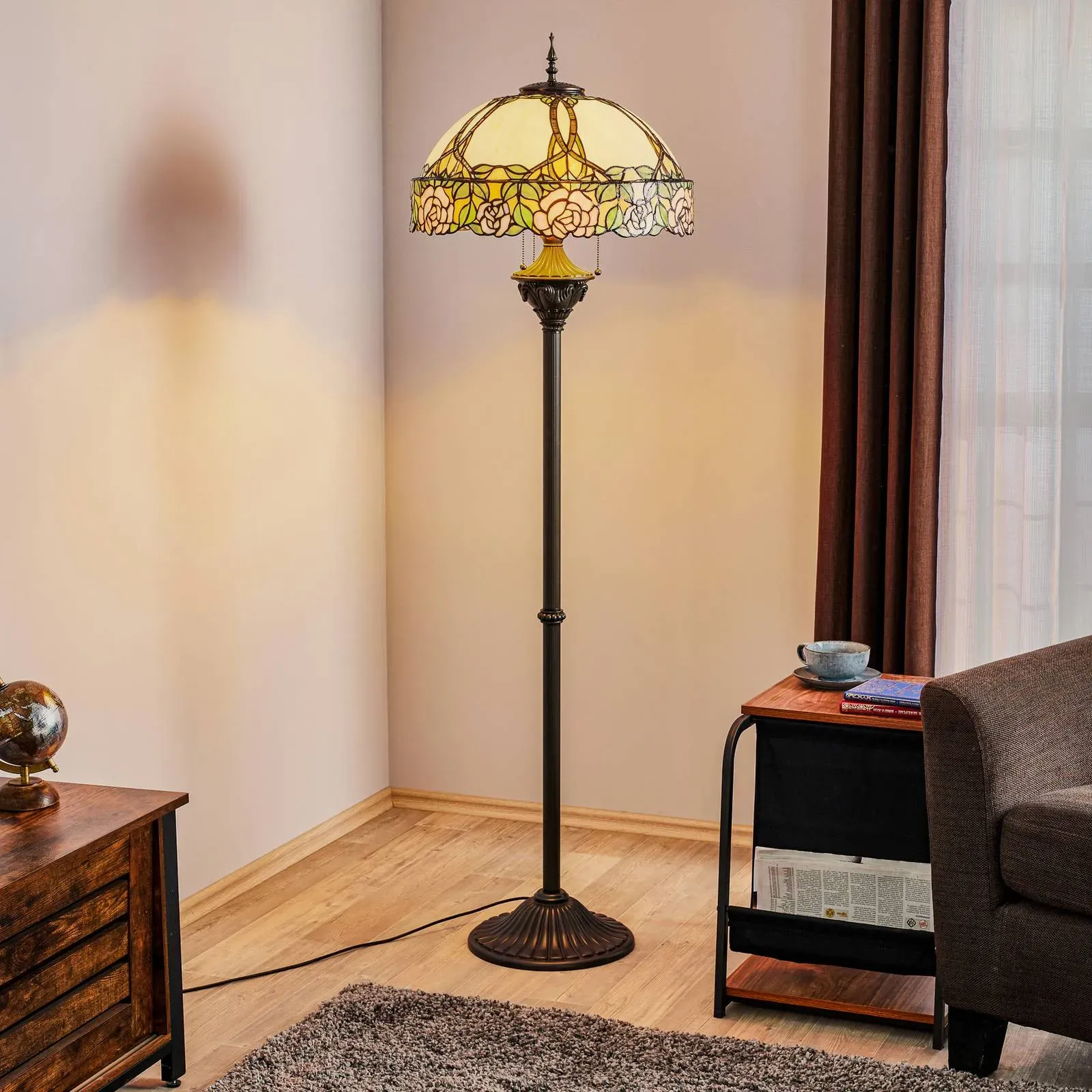 Clayre&Eef Tiffany Stehlampe EMILY, Multicolour, für Wohn- / Esszimmer, Glas, Tiffany, Stehlampe - 50 cm - 50 cm - 164 cm