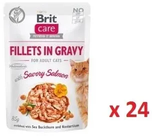 BRIT CARE Cat Pouches Filets in Soße mit würzigem Lachs 24x85g (Mit Rabatt-Code BRIT-5 erhalten Sie 5% Rabatt!)