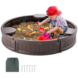 VEVOR Sandkasten Holz Runder Sandkasten Sandgrube 3-12 Jahre 120x23cm