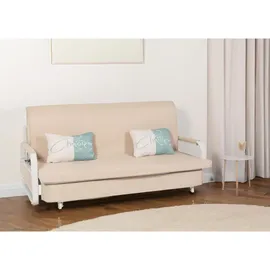 MCW Schlafsofa MCW-M83, Schlafcouch Couch Sofa, Schlaffunktion Bettkasten Liegefläche, 190x185cm ~ Stoff/Textil beige