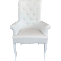 Casa Padrino Chesterfield Neo Barock Esszimmer Stuhl Weiß / Weiß Kunstleder  mit Armlehnen - Barock Möbel