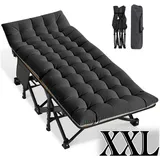 Meulbaty Klappbett Klappbar Feldbett, Campingbett für Camping mit Auflage & Seitentasche (2.3-3cm Matratze) mit Stahlrahmen, Oxford-Stoff Liegefläche und abehmbarem Kissen schwarz 46 cm
