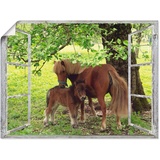 Artland Wandbild »Fensterblick - Pony mit Kind«, Haustiere, (1 St.), grün