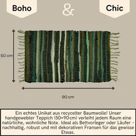 Marrakesch Orient & Mediterran Interior Boho Vorleger Callum handgefertigt aus Baumwolle in Grün 50 x 90 cm