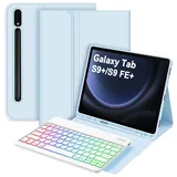 Bettdow für Samsung Galaxy Tab S10+/S10 Plus Tastatur Hülle, QWERTZ Layout Abnehmbarer Beleuchtete Tastatur mit Hülle für Tab S10+/S9+/S9 Plus/S9 FE+/S9 FE Plus 12.4 Zoll, Blau