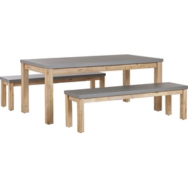Beliani Gartenmöbel Set Beton / Akazienholz grau Tisch mit 2 Bänken OSTUNI