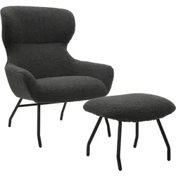 SalesFever Sessel und Hocker Set Teddyfell - Schwarz