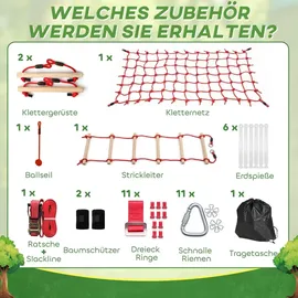 aiyaplay Ninja Line Kinder 10m Slackline Set mit Slackline, Turnringe, Schaukel,