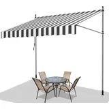 Fiqops Klemmmarkise Weiß Grau 350x120x 200-300cm, Balkonmarkise Sonnenschutz Markise Handkurbel ohne Bohren, UV-beständig, 100% Polyester, Höhenverstellbar