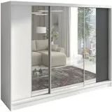 mebloland Schwebetürenschrank VIDA 3-türig Schrank 200 cm mit Schubladen und Spiegel – Weiß / weiß / Graphit