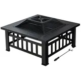 Costway - 3 In 1 Feuerschale Mit Gitter/ Rost/ Grill/ Schürhaken/ Abdeckung, Outdoor-feuerstelle 81 X 81 Cm Feuerkorb