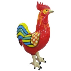 Casa Padrino Gartendekofigur Hahn Rot / Mehrfarbig H. 180 cm - Riesige wetterbeständige Deko Skulptur - Garten Deko Skulptur - Deko Tierfigur