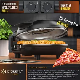 Kesser Pizza-Ofen elektrisch bis 400 Grad Elektrischer Pizzabäcker 1200W mit feuerfester Steinplatte & Timer Durchmesser 32cm | 5 Heizstufen &... | Schwarz