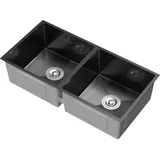 ML-Design Doppelspülbecken Edelstahl 81,5x40 cm Anthrazit Rechteckig, 2 Becken,