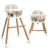 LIFEZEAL Baby Hochstuhl 2 in 1, Kinderhochstuhl mit Höhenverstellbarer Tisch, Mitwachsend Babystuhl ab 6 Monate, Kombihochstuhl mit Sicherheitsgurt & Fußstütze, Baby Highchair aus Holz