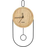 Wanduhr Hellbraun mdf und Metall Oval Holzoptik mit Pendel Zeigern Sekundenzähler Batteriebetrieben ohne Zahlen Indizes Retro-Design Pendeluhr