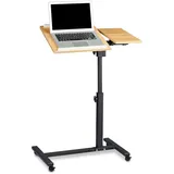 Relaxdays Laptoptisch höhenverstellbar HBT 95 x 60 x 40 cm Notebook Ständer auch für Linkshänder Sofatisch Beistelltisch mit bremsbaren Rollen mit Ablage für Maus mit 2 Stopp-Leisten, Eiche, gelb