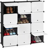 Relaxdays Schuhschrank, 24 Fächer mit Türen, Regalsystem modular, Kunststoff & Metall, HxBxT 125x125x32 cm,