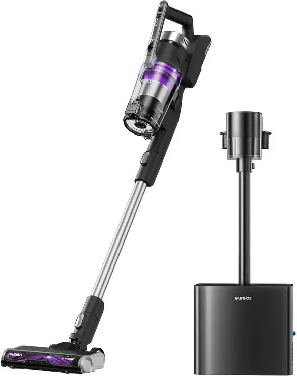 Eureka Stylus Elite kabelloser Staubsauger mit Station, 24.000 Pa, automatische Staubabsaugung, 3-L-Staubbeutel, 60 Min Akkulaufzeit, Anti-Verwicklungs-Bürste, LED-Beleuchtung, herausnehmbarer Akku, BLDC-Motor