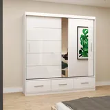fabryka mebli idczak Schwebetürenschrank Kleiderschrank 203 cm Weiß/Weiß semigloss mit Spiegel Florence - weiß