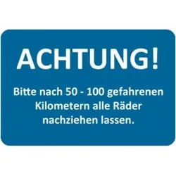 Eichner Kundendienstaufkleber, Text: Räder nachziehen