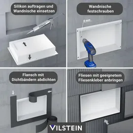 VILSTEIN | Duschnische 30x90 cm | Unterputz | Wandnische Weiß | Randloses Duschregal - Weiß
