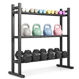 COSTWAY 3-stufiger Hantelständer, Hantelablage mit 3-fach verstellbarem Abstand, Kurzhantelständer aus Metall bis 240 kg Belastbar, Hantelregal für Zuhause, Gym